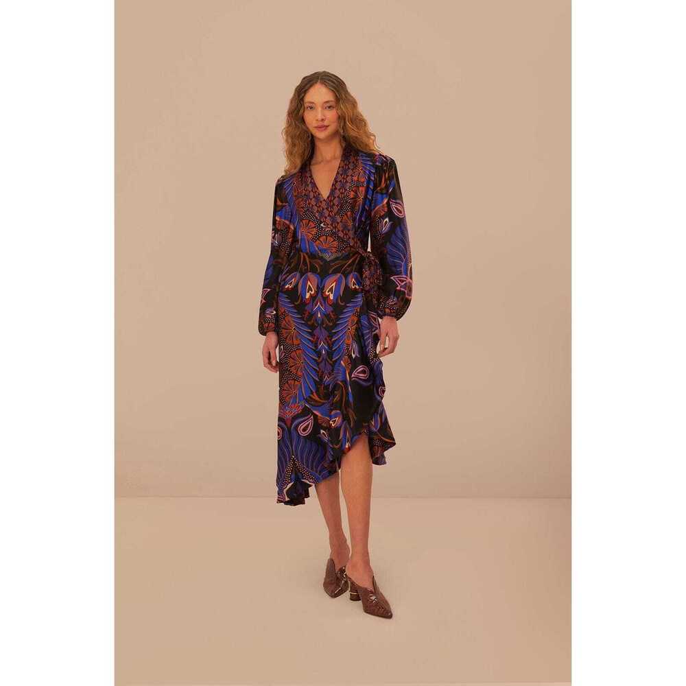 Heart Forest Black Long Sleeve Midi Dress